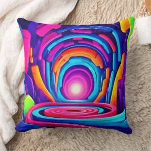 Vibrant Geometric Neon Art Tunnel Design Cushion