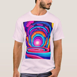 Vibrant Geometric Neon Art Tunnel Design T-Shirt