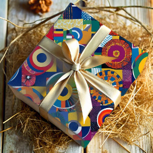 Vibrant Geometric Patchwork African American Gifts Wrapping Paper