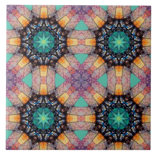 Vibrant Geometric Pattern Bohemian Accent Tile (Front)