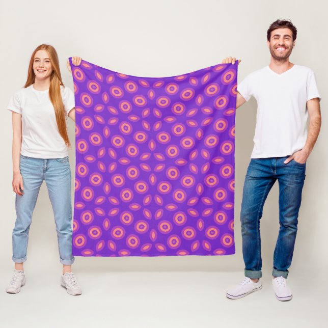 Vibrant Geometric Pattern in Purple and Coral Tone Fleece Blanket (In Situ)