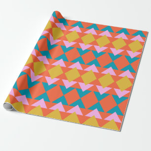 Vibrant Geometric Pattern Modern Orange Blue Wrapping Paper