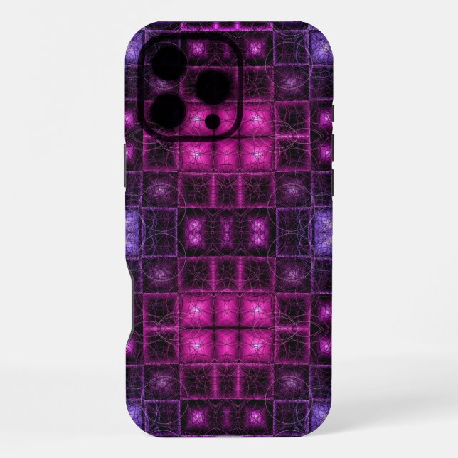 Vibrant Geometric Pattern Neon Purple Pink Cubes iPhone Case (Back)