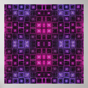 Vibrant Geometric Pattern Neon Purple Pink Cubes Poster