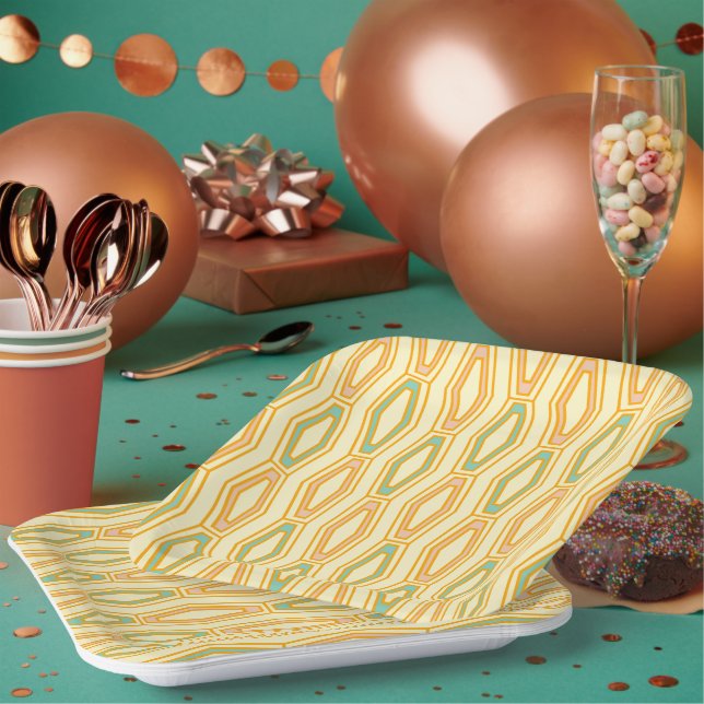 Vibrant geometric pattern with hexagonal shapes  paper plate (Multi)