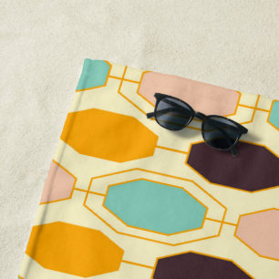 Vibrant geometric pattern with rows of octagonal s beach towel