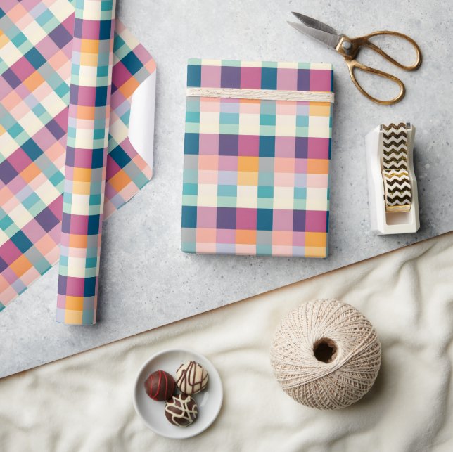 Vibrant Geometric Plaid Wrapping Paper (Crafts)
