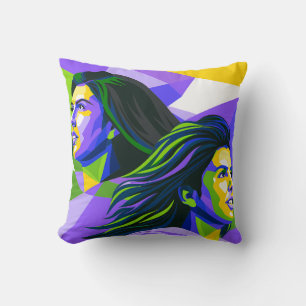 Vibrant Geometric Portraits of Argentinian Women Cushion
