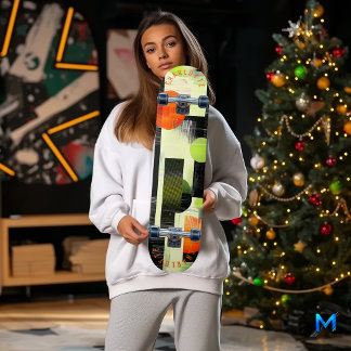 Vibrant Geometric Skateboard with Orange and Green