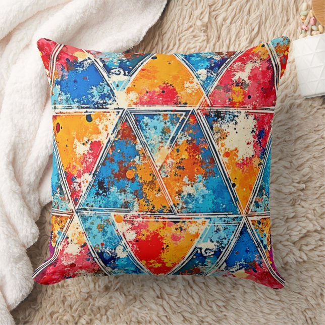 Vibrant Geometric Splash Art Cushion (Blanket)