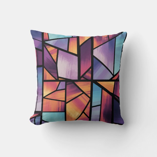 Vibrant Geometric Stained Glass Art Cushion (Front)