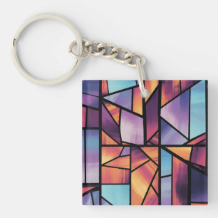 Vibrant Geometric Stained Glass Art Key Ring