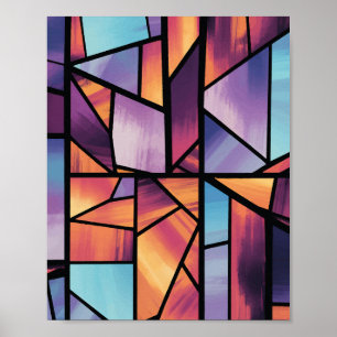 Vibrant Geometric Stained Glass Art Poster