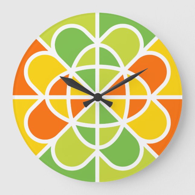 Vibrant Geometric Sunburst Abstract Art Large Clock (Front)