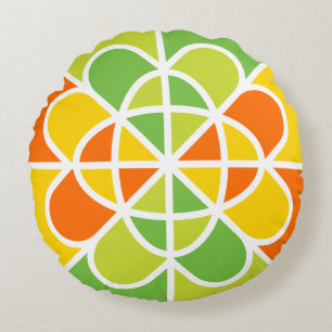 Vibrant Geometric Sunburst Abstract Art Round Cushion