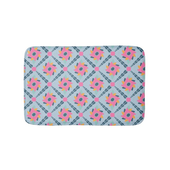 Vibrant Geometric Tile Design Bath Mat (Front)