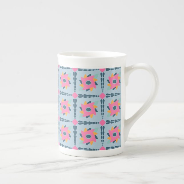 Vibrant Geometric Tile Design Bone China Mug (Right)