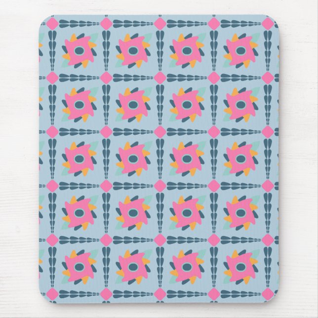 Vibrant Geometric Tile Design Mouse Pad (Front)