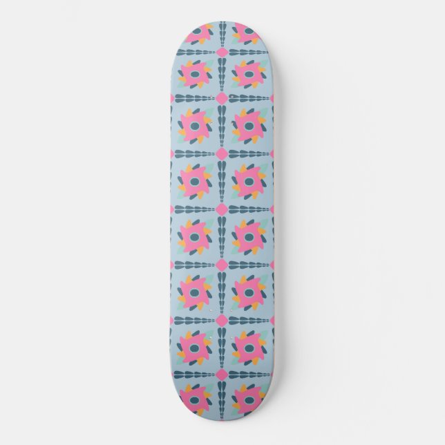Vibrant Geometric Tile Design Skateboard (Front)