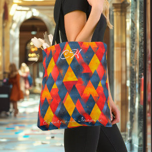 Vibrant Geometric Triangles in Red, Yellow, Blue Tote Bag