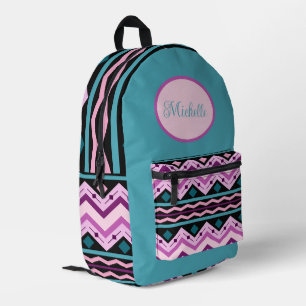 Vibrant Geometric Zig Zags in Blue, Pink, Purple Printed Backpack