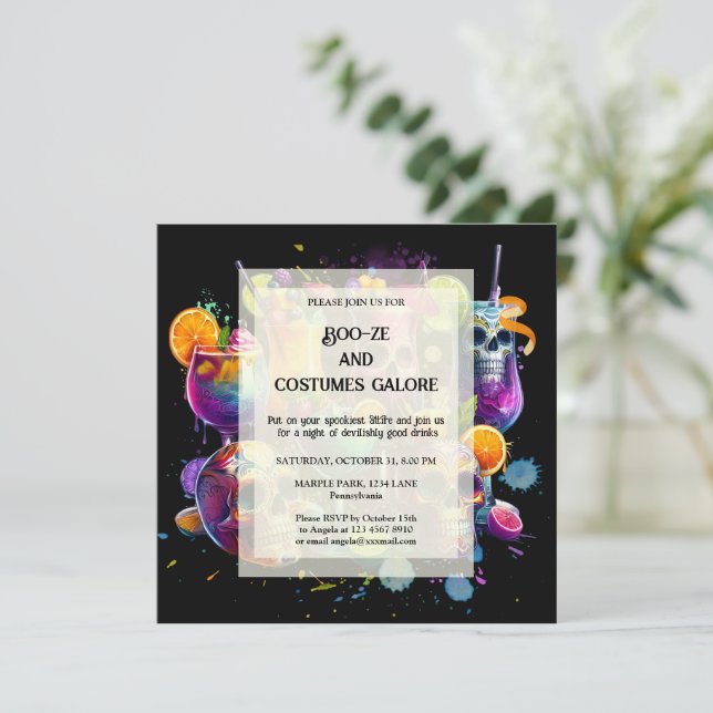 Vibrant  Get you booze On Drinking Halloween Party Holiday Card (Standing Front)