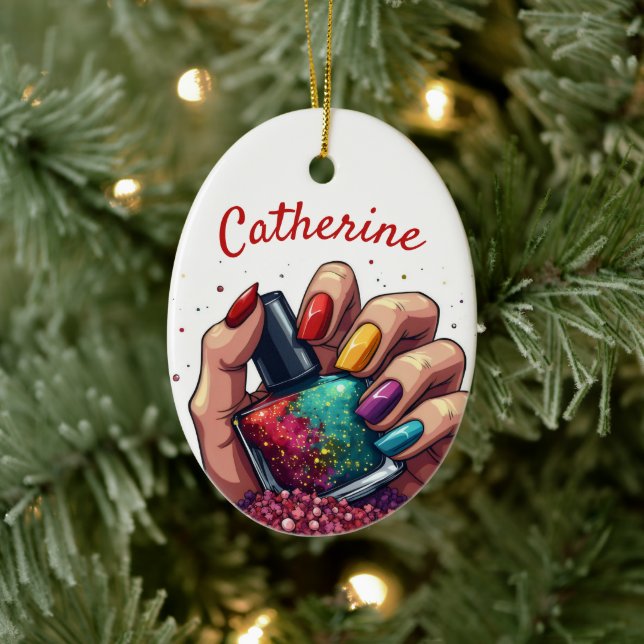 Vibrant Gift for Manicurists Custom Name Christmas Ceramic Tree Decoration (Tree)