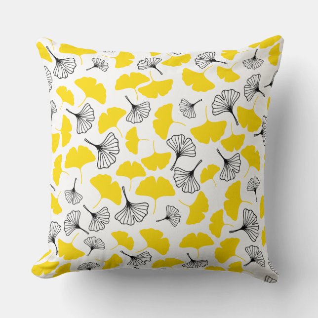 Vibrant Ginkgo Biloba Botanical Art Pattern - Yell Cushion (Front)
