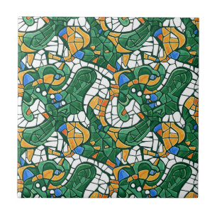 Vibrant Gold and Green Cartoon Mosaic Tile