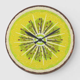 Vibrant Golden Kiwi Fruit Slice Painted Modern Large Clock