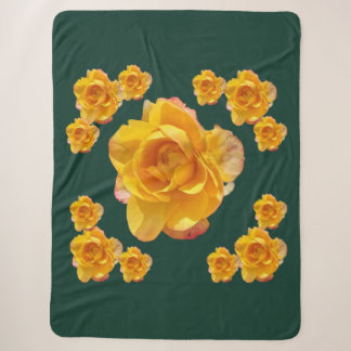 Vibrant Golden Yellow Rose Sherpa Blanket