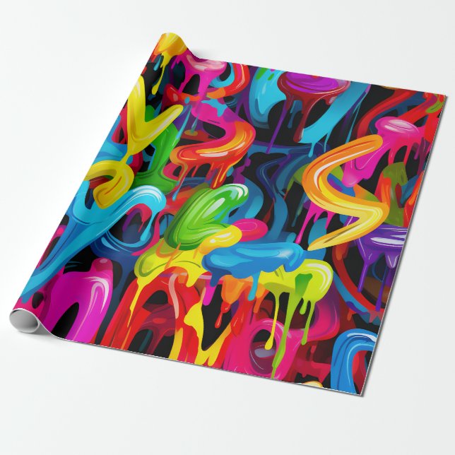 Vibrant Graffiti Drip  Wrapping Paper (Unrolled)