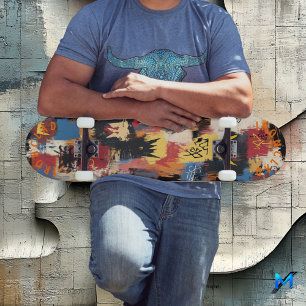 Vibrant Graffiti-Inspired with Bold Abstract Art Skateboard
