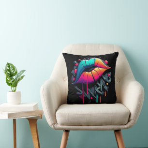 Vibrant Graffiti-Style Colorful Lips Cushion