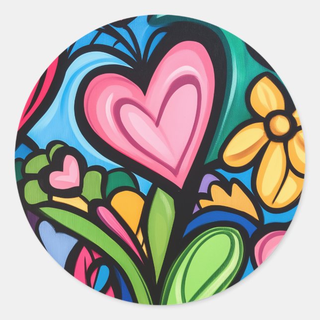 Vibrant Graffiti Valentine's Day Art Classic Round Sticker (Front)