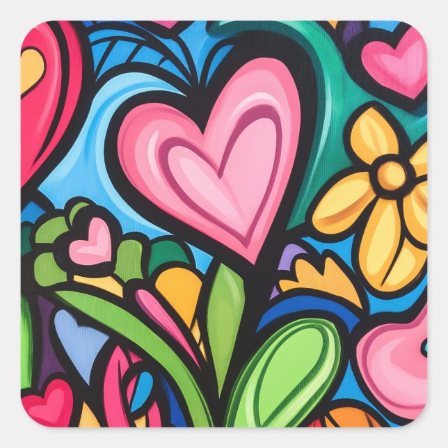 Vibrant Graffiti Valentine's Day Art Square Sticker (Front)