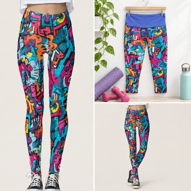 Vibrant Graphic Graffiti-Inspired Capri Leggings (Creator Uploaded)