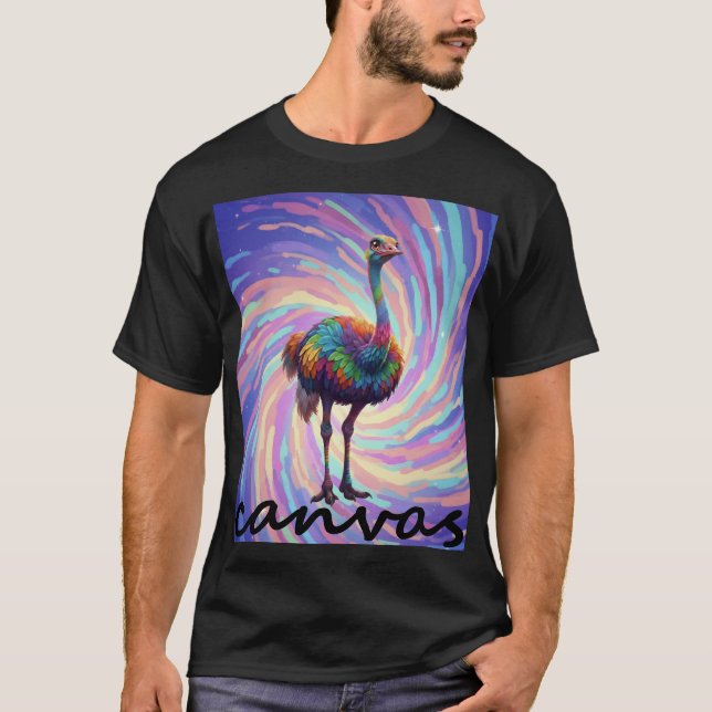 vibrant graphic t-shirt, Colourful Ostrich Design T-Shirt (Front)