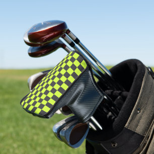 Vibrant Green and Grey Chequered Pattern Golf Head Cover