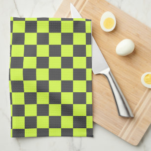 Vibrant Green and Grey Chequered Pattern Tea Towel