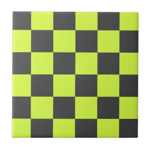 Vibrant Green and Grey Chequered Pattern Tile