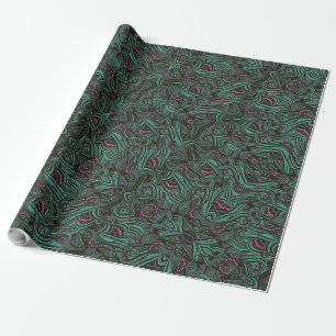 vibrant green and pink floral pattern wrapping paper