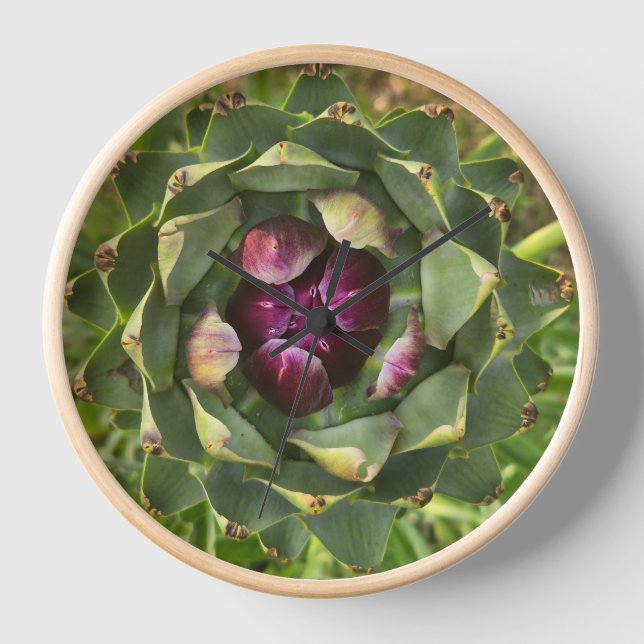 Vibrant Green and Purple Tuscan Artichoke Clock (Front)