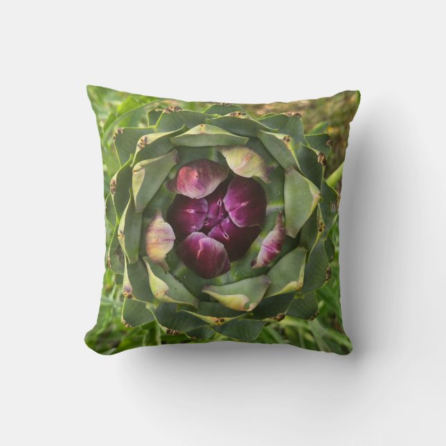 Vibrant Green and Purple Tuscan Artichoke Cushion (Front)