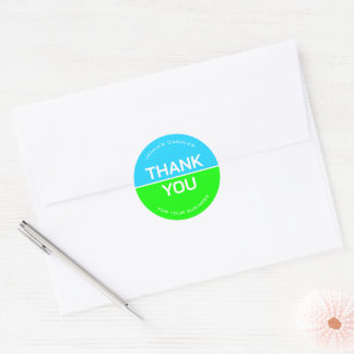 Vibrant Green Blue Neon Company Name Thank You Classic Round Sticker
