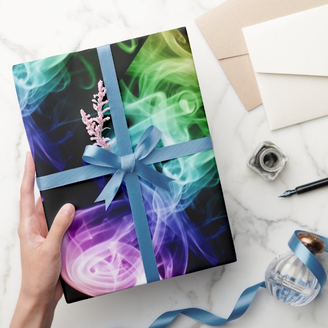 Vibrant Green Blue Purple Abstract Smoke pattern Wrapping Paper (Gifting)