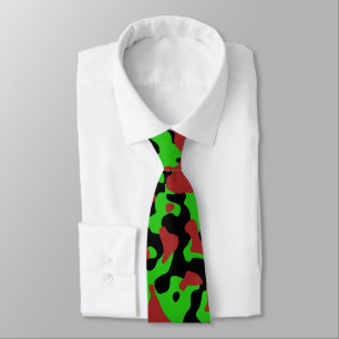 Vibrant Green, Bold Red, and Black Camouflage  Tie
