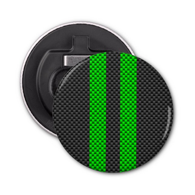 Vibrant Green Carbon Fibre Style Racing Stripes Bottle Opener (Front)
