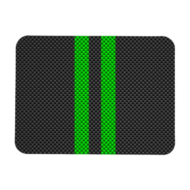 Vibrant Green Carbon Fibre Style Racing Stripes Magnet (Horizontal)
