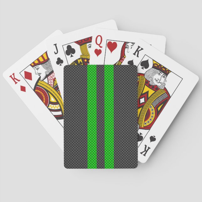Vibrant Green Carbon Fibre Style Racing Stripes Playing Cards (Back)